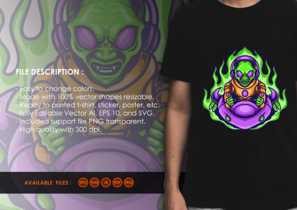 T-shirt Design - Alien Driving Spaceship